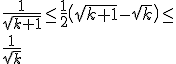 \frac{1}{\sqrt{k+1}} \leq \frac{1}{2}\(\sqrt{k+1}-\sqrt{k}\)\leq 
 \\ \frac{1}{\sqrt{k}}